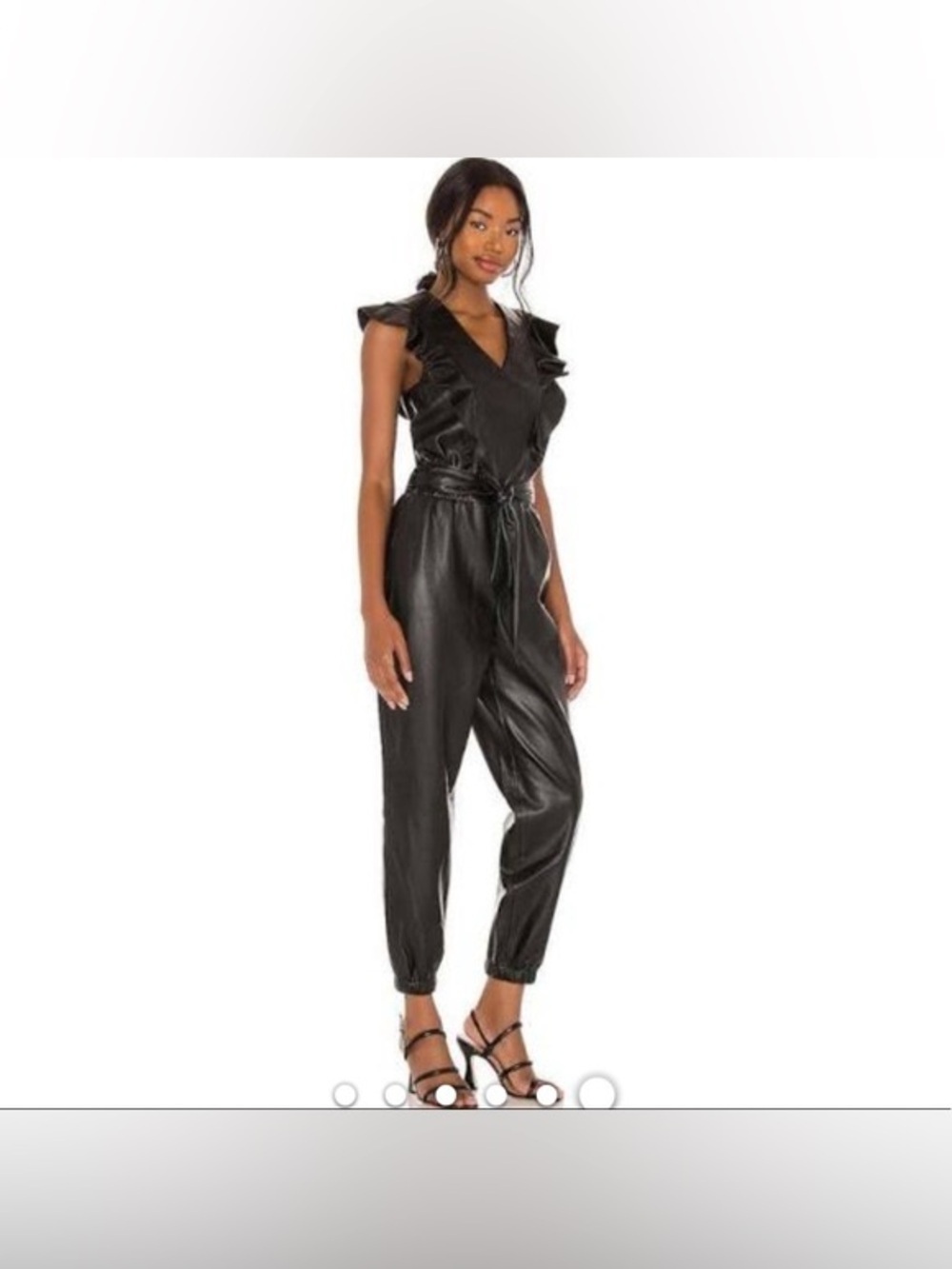 Blank NYC Black Faux Leather Ruffle Tie-Waist Jumpsuit